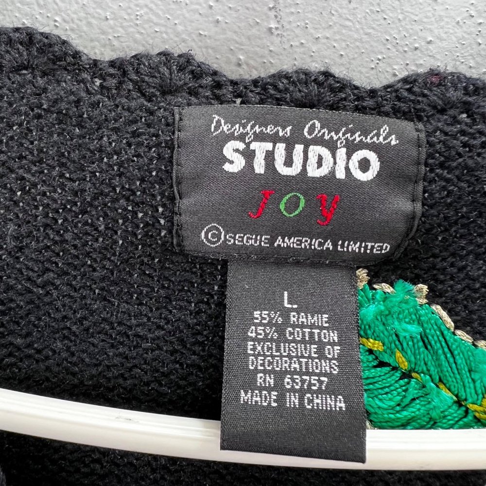 Designers Originals Studio Joy Christmas Sweater Vest L Cardigan Black Holly - Picture 5 of 6